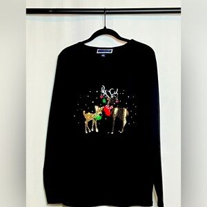 Women's Black Long Sleeved Top with Sequin Reindeer